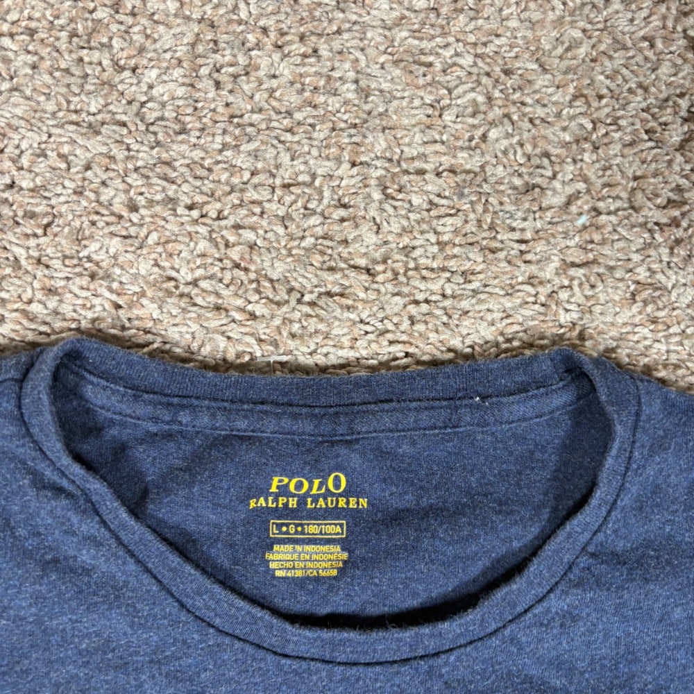 Polo Ralph Lauren Mens Large Navy Blue Heathered Crewneck T-Shirt Pony Logo - Picture 3 of 7